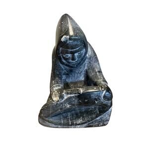 1970s Inuit Eskimo Stone Carved Hunter Sculpture Signed Illegibly ￼